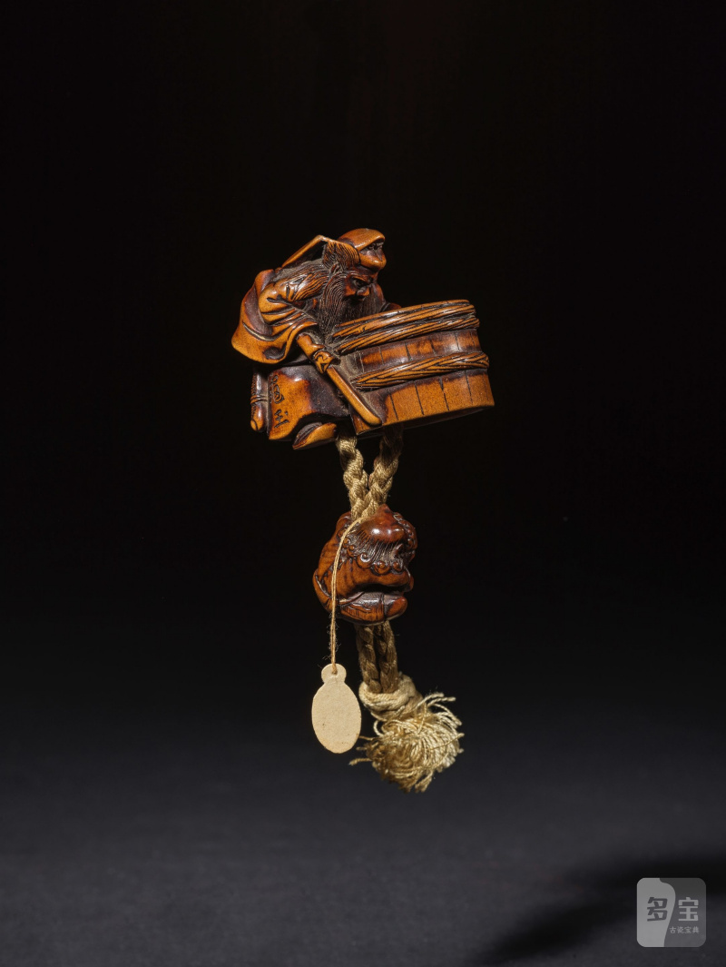 木彫根付　鍾馗と鬼 銘「龜玉」　19世紀 | NETSUKE EN BOIS REPRÉSENTANT SHOKI - 图3